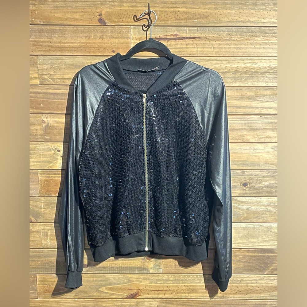 Black Sequin Bomber Jacket